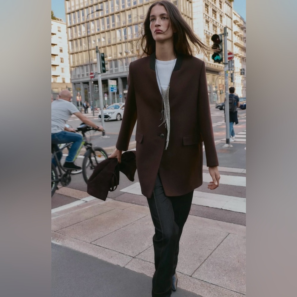 ZW Brown Tailored Long Blazer Jacket